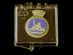 Boxed Royal Navy ships crest lapel badge